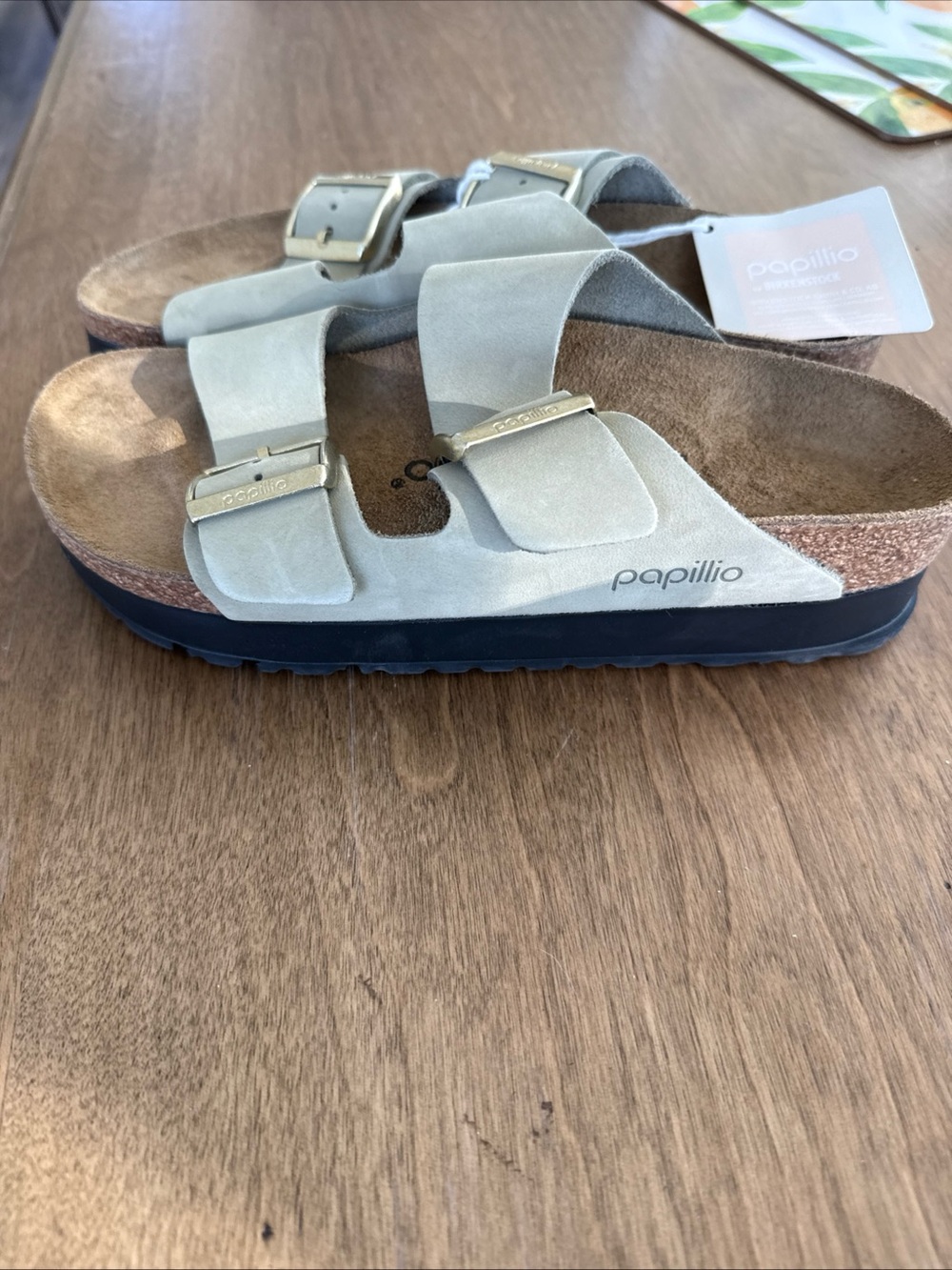 Birkenstock Papillio Double Buckle Suede Sandals in Light Gray
